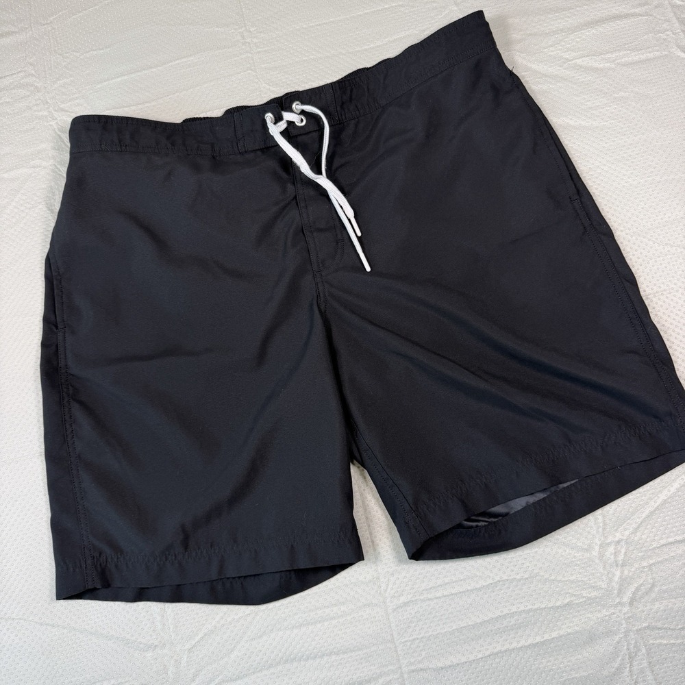 Lands End Mens Swim Trunks XL 40-42 Black Board Shorts Mesh Lining Drawstring